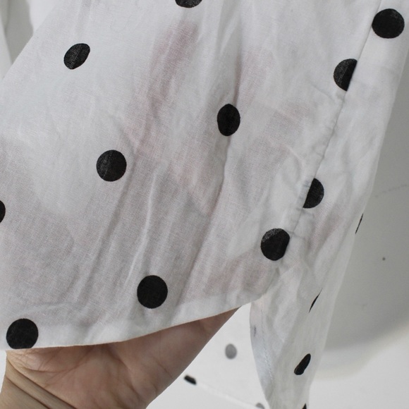 DIVIDED 100% Cotton White Black Polka Dot Long Sleeve Semi-Sheer Top Blouse 0 - Picture 4 of 7